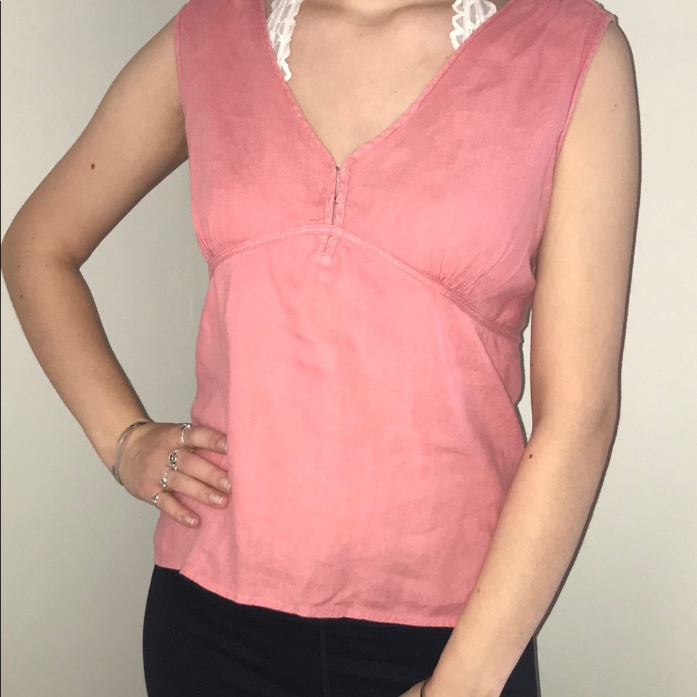 Coral Colored Cotton/Linen V Neck Sleeveless Tank